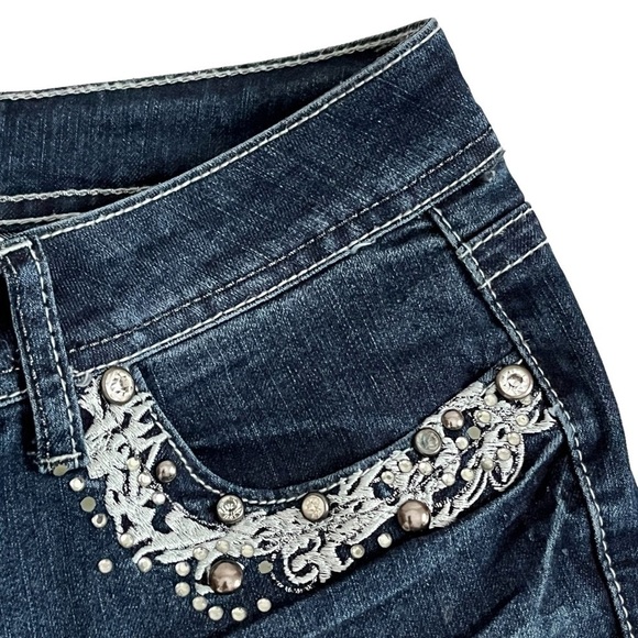 BEBE Embroidered Rhinestone Embellished Skinny Jeans - Picture 9 of 14